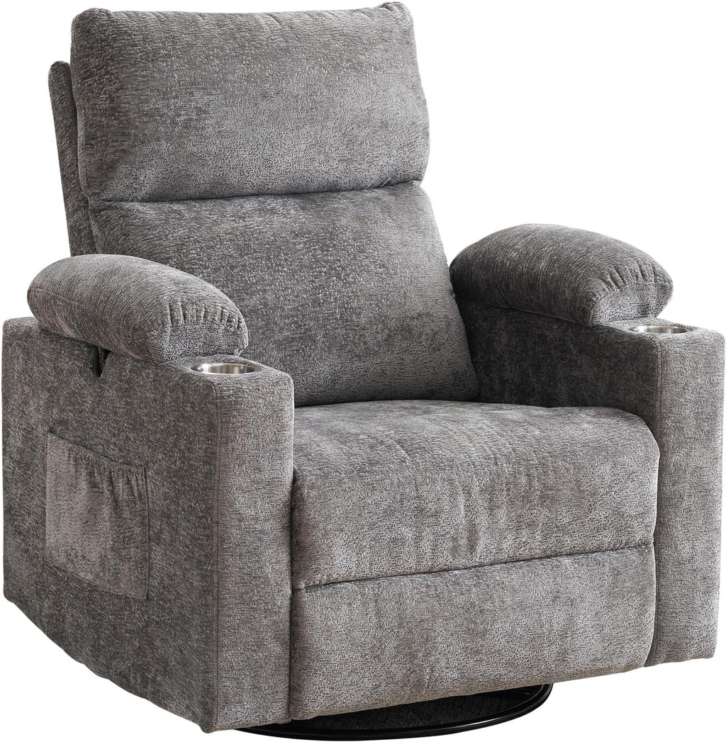 Electric Glider Rocker Recliner Chair with Massage and Heat Power Swivel Recliner Sofa with Adjustable Armrests and Headrest for Living Room