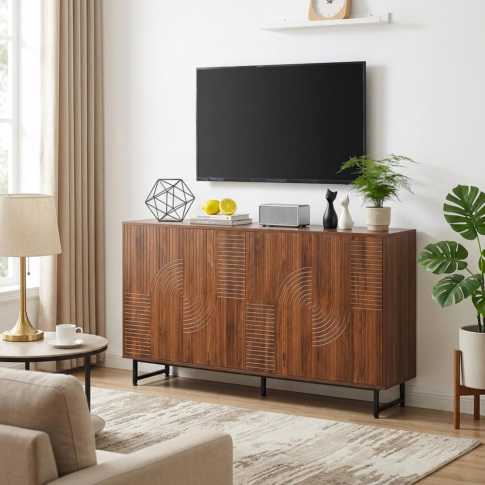 PVWIIK Mid-Century Modern Walnut Sideboard Buffet Cabinet, 59 * 16 * 33 inche...