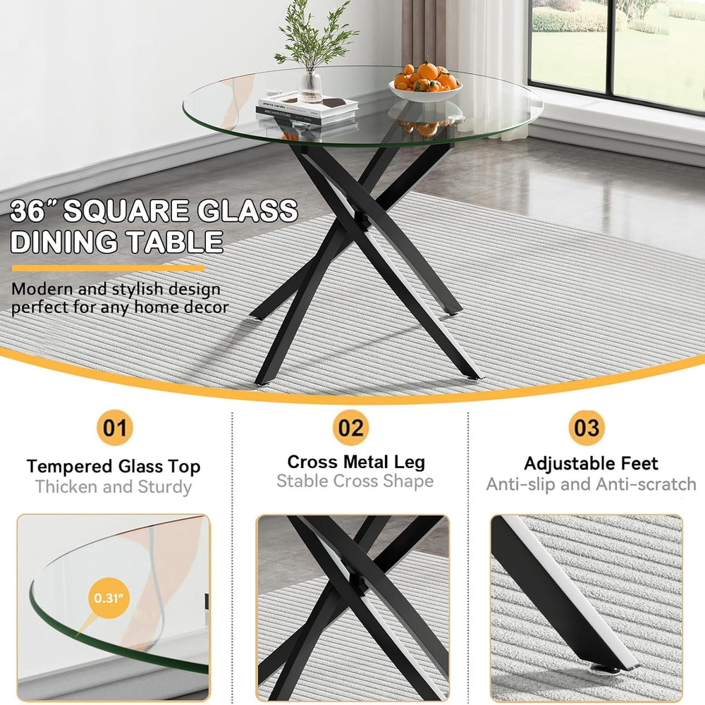 Small Round Dining Table Set for 4, Modern Glass Kitchen Table Chairs Set of ...
