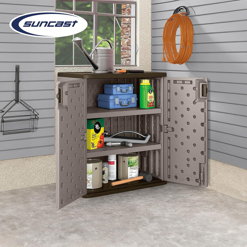 Suncast 9 Cu Ft Base Storage Cabinet, Lockable 2-Shelf Organizer, Platinum