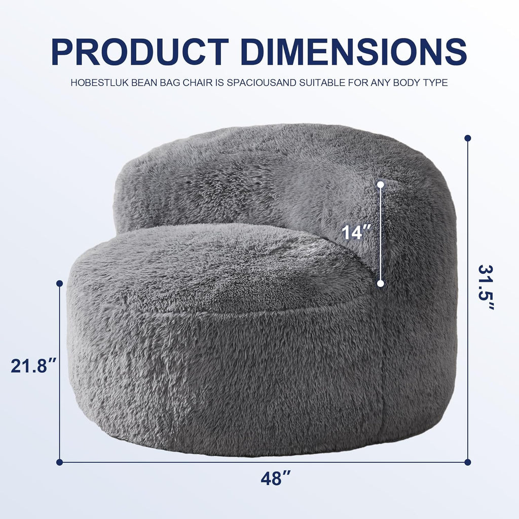Hobestluk Bean Bag Chair Giant Bean Bag Chairs for Adults Big Adult Bean Bag Chair with Foam Filler Large Beanbags with Stuffed Back Lazy Sofa, Grey-Oversize