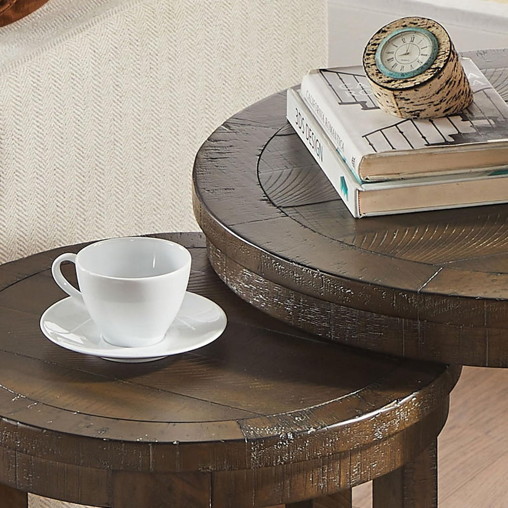 WILLIAMSPACE 24" Round Nesting Coffee Table Set of 2, Solid Wood Coffee ...