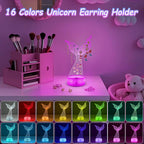 CoolGift Mart 3D Glowing Acrylic Mermaid Earring Organizer - 16-Color LED Display with 33 Earring Holes & Smart Mood Lighting with Timer