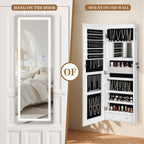 LED Mirror Jewelry Cabinet with Bluetooth Speaker ，Door/Wall Mounted,Equipped with Three Color Light Strips,Full-Length Illuminated Mirror,Jewelry Storage Function