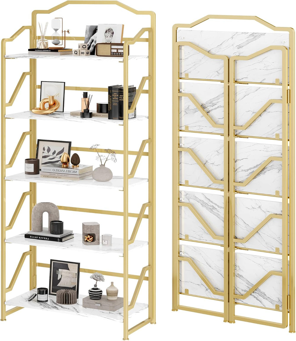 JSB 5 Tier No Assembly Folding Bookshelf, Foldable Storage Bookcase for Home ...