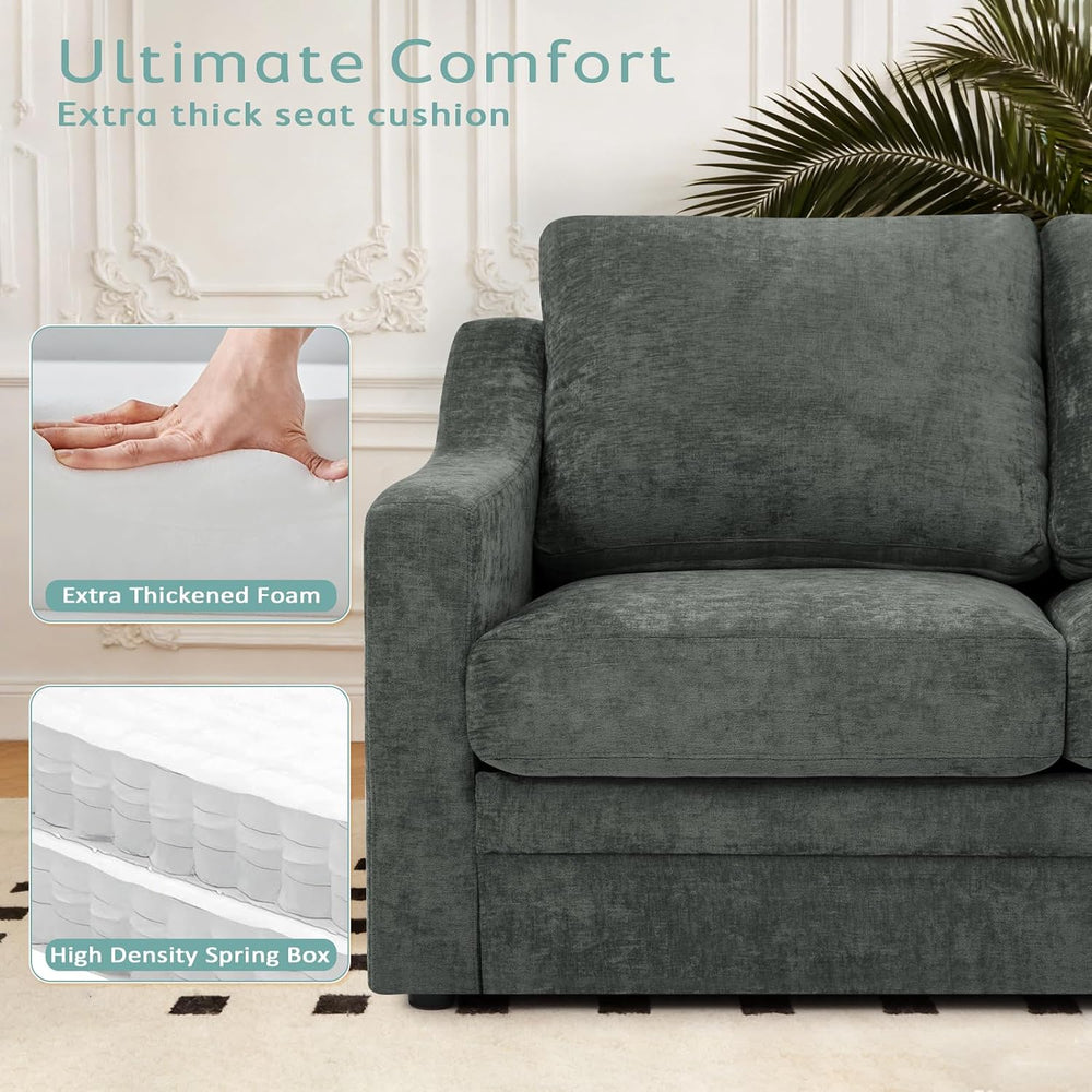 2 Pieces Chenille Sofa Set w/Soft Back Cushion, Grey | Modern 2 Seat & 3 ...