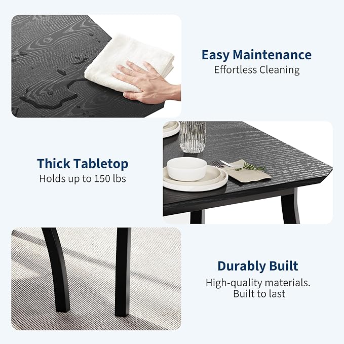 4 Piece Farmhouse Dining Table Set for 4, Space Saving Rustic Kitchen Table with 2 Padded Chairs & Bench, Small Breakfast Nook Furniture Set for Dining Rooms, Apartments, Black