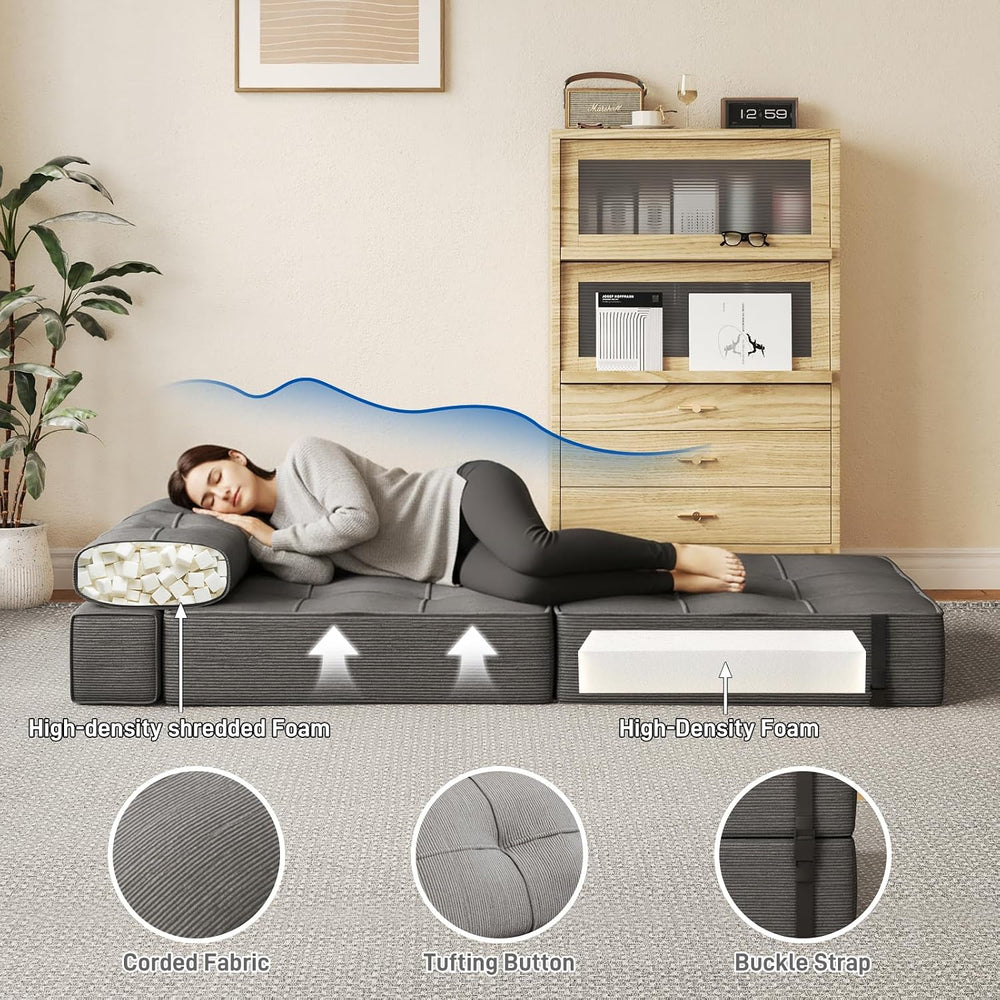 XVD Folding Sofa Bed with Ottoman, 3-in-1 Convertible Floor Sleeper Chair w/2...