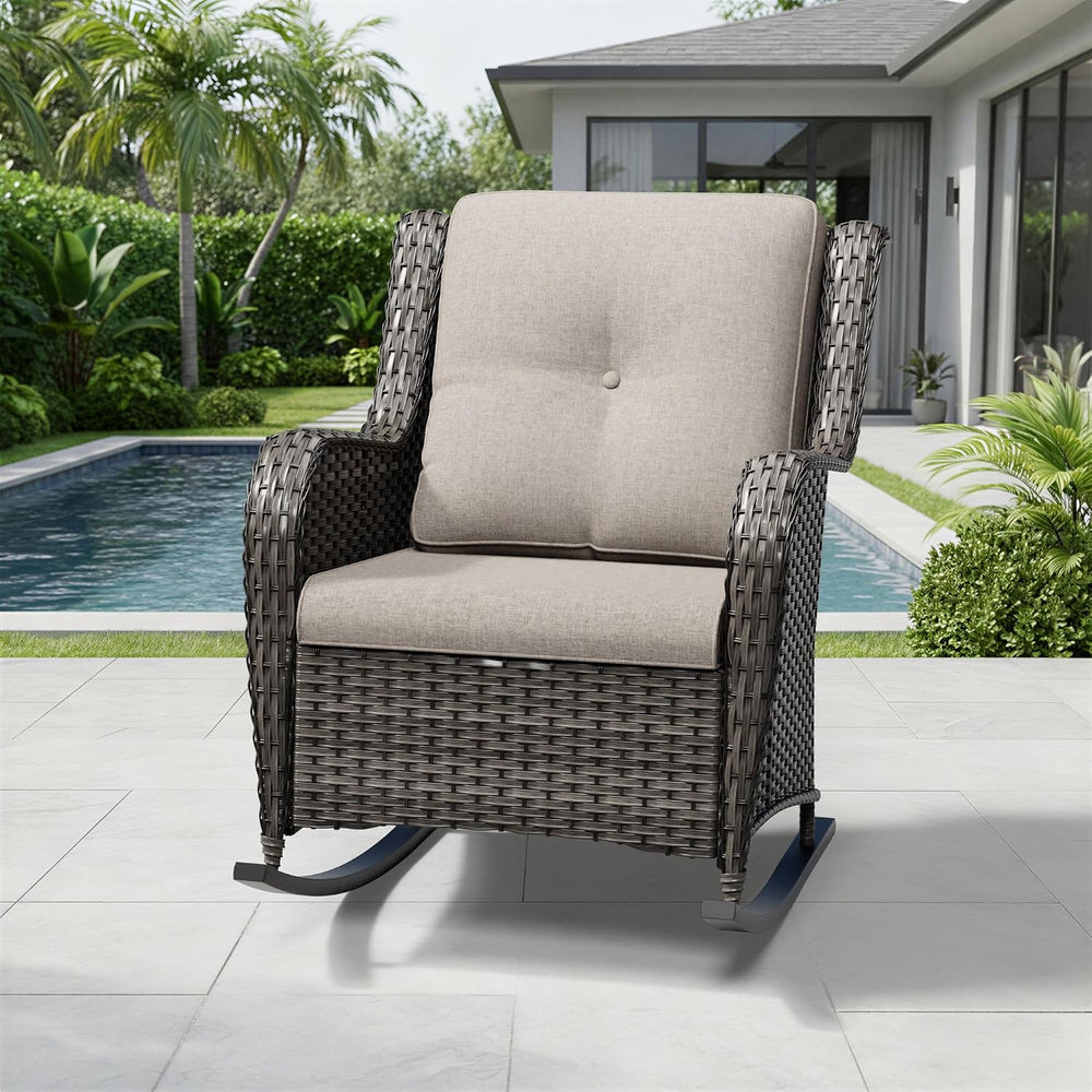 Joyside Outdoor Rocking Chair, Wicker Patio Furniture with High Back, Deep Se...