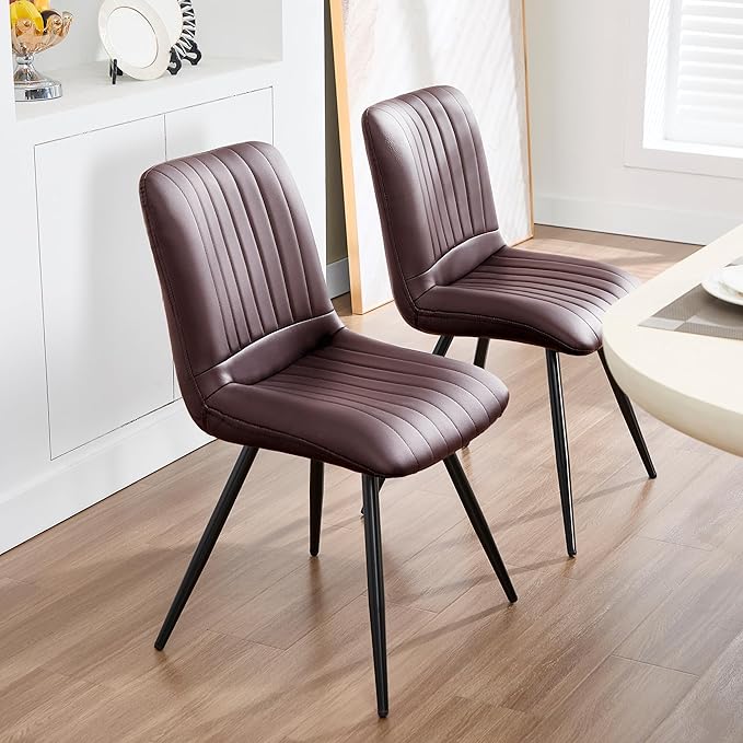 Dining Chairs Set of 2, Modern Dining Chairs with Thick Cushions, PU Leather ...