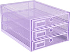 Annova Desk Organizer Wire Mesh 3 Tier Sliding Drawers Paper Sorter/Multifunctional/Premium Solid Construction for Letters, Documents, Mail, Files, Paper, Kids' Art Supplies (Light Pink)