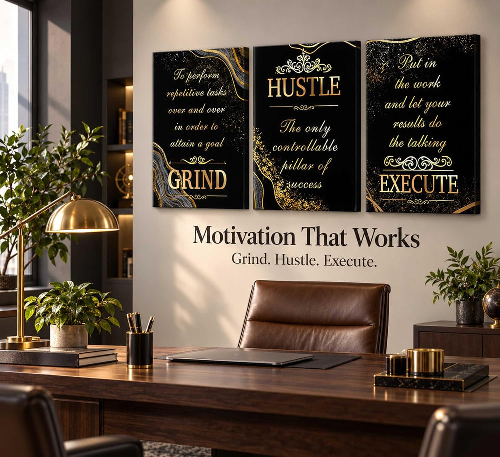 3 Pcs Black Gold Inspirational Office Canvas Wall Art 12x16in