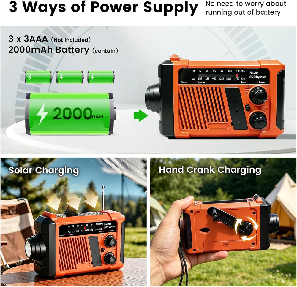Emergency NOAA Weather Alert Radio, Hand Crank Solar USB Charged AM FM Radio,...
