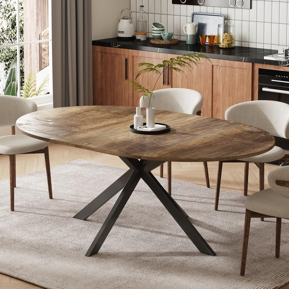 59-Inch Extendable Round Dining Table for Dining Room, 4-6 People Large Expan...