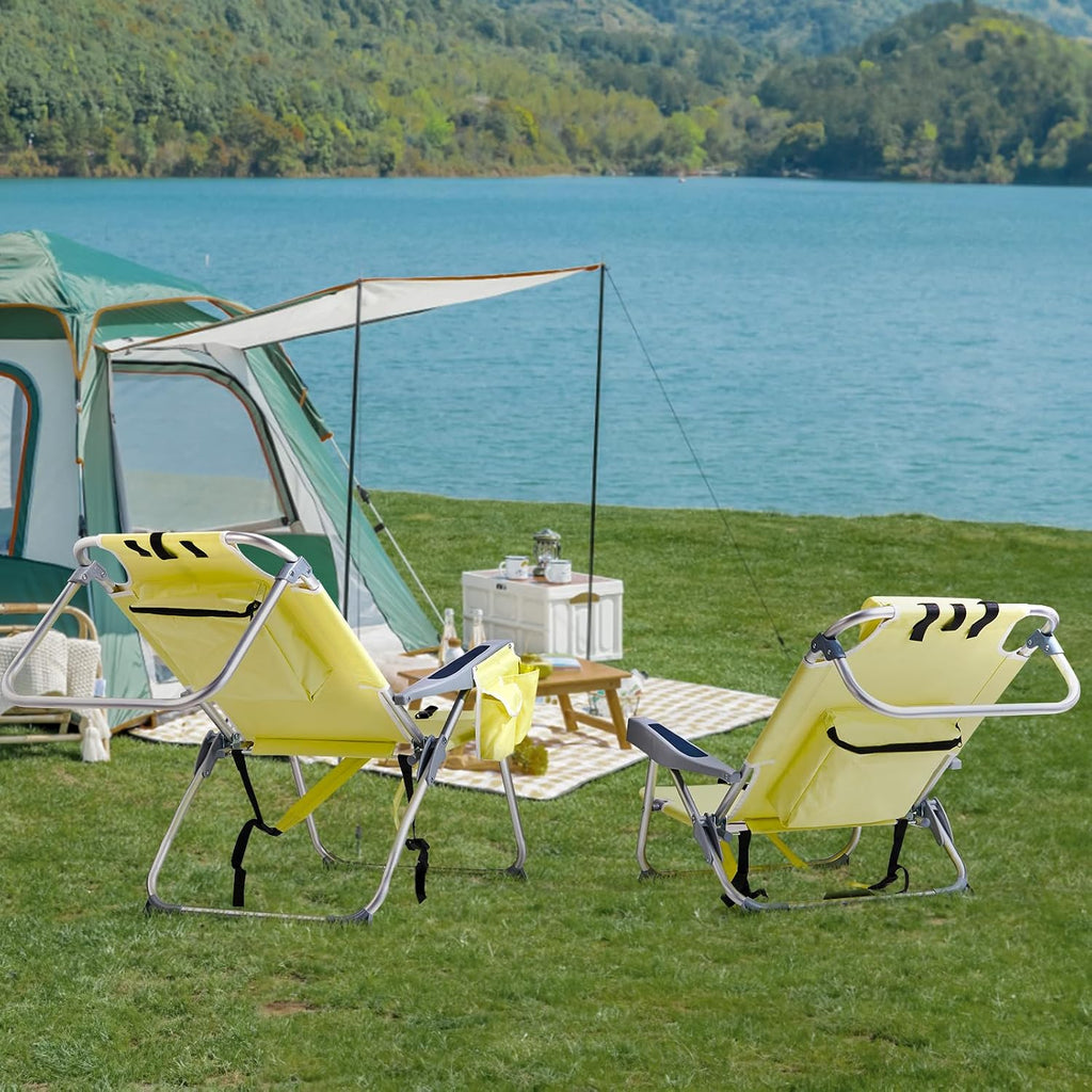 Aluminum Beach Chair Oxford Fabric 100kg Capacity Khaki | Seat Height 20.1 cm, 19.7" x 16.5" Seat, Silver Aluminum Frame, Lightweight Portable, Outdoor Use