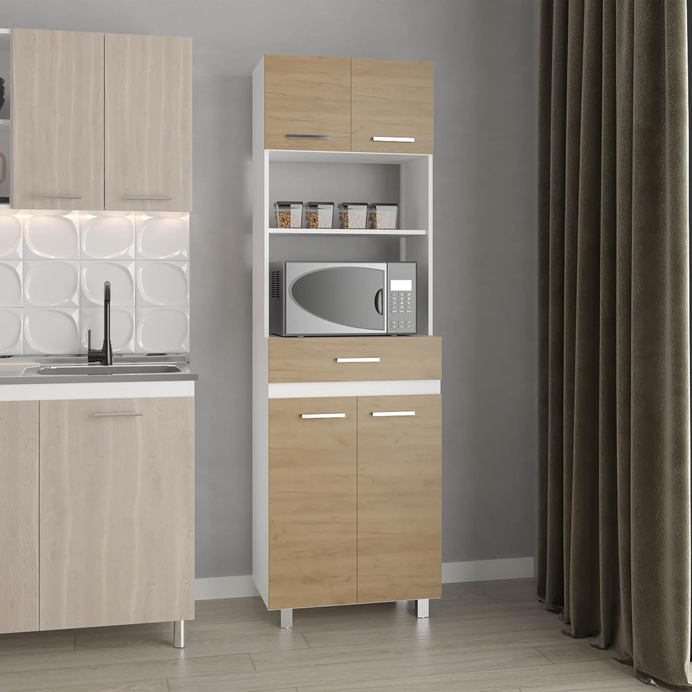 24" Beggs Kitchen Pantry, 4 Doors, 1 Drawer, 4 Legs, 4 Shelves, Natural ...