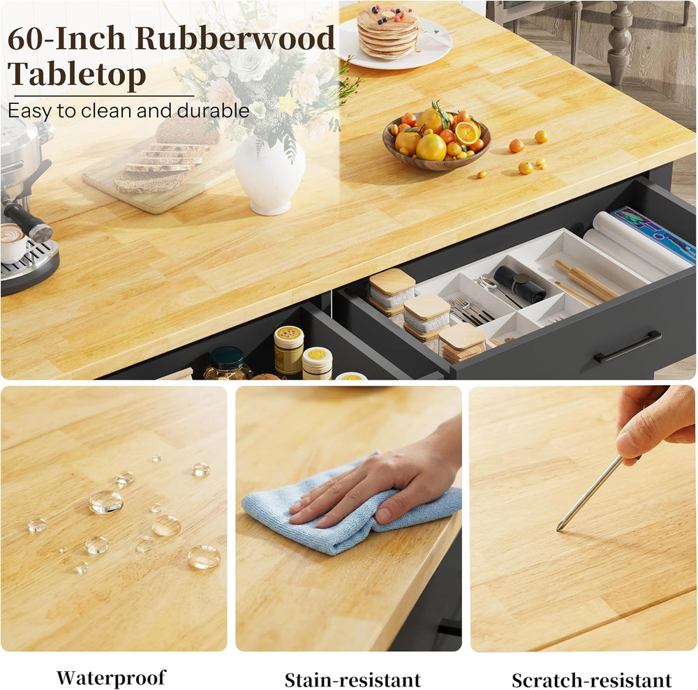 Kitchen Island with Storage for Kitchen Dining Room (White) | Charging outlet...