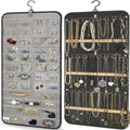 Hanging Jewelry Organizer Storage with Hanger Metal Hooks Double-Sided Jewelry Holder- Wall Mount Holder for Earrings, Necklaces, Rings on Closet, Wall, Door, 1 piece, Large, Black