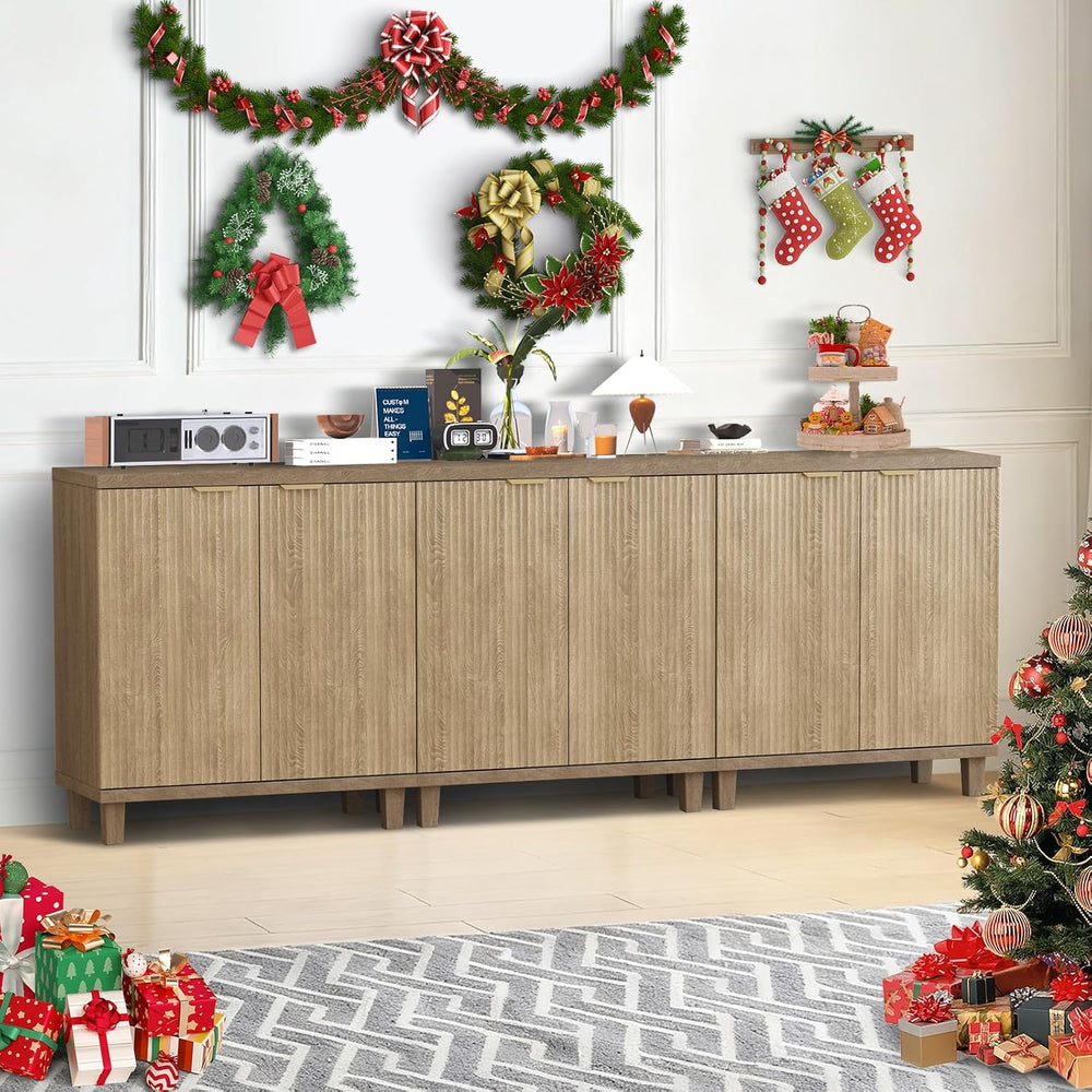 Fluted Buffet Cabinet with Storage, 3 in1 Storage Cabinet with Adjustable She...