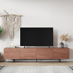 Mid Century Modern TV Stand – 86.6" Walnut Console for 65–85 Inch TVs, 4 Cabinet Doors with 6 Storage Compartments & Cable Management, Stylish Living Room Media Center(Walnut, 86.6")