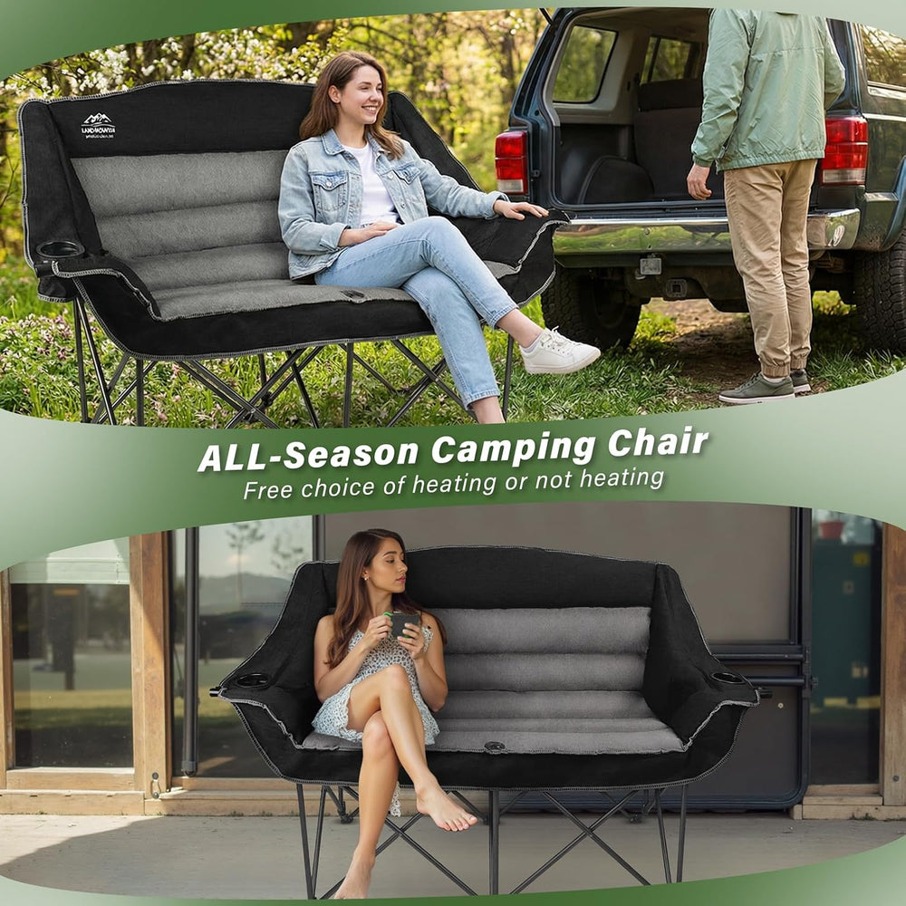 Fully Padded Folding Double Camping Chairs,Comfy Oversized Loveseat Lawn Chai...