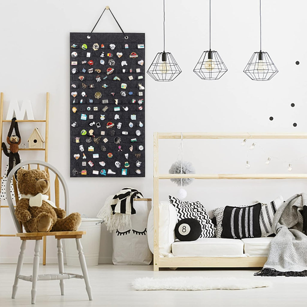 PACMAXI Hanging Brooch Pin Organizer, Display Pins Storage Case, Brooch Collection Storage Holder, Holds Up to 96 Pins.(Not Include Any Accessories) (M-170 Slots, Dark gray, Medium)