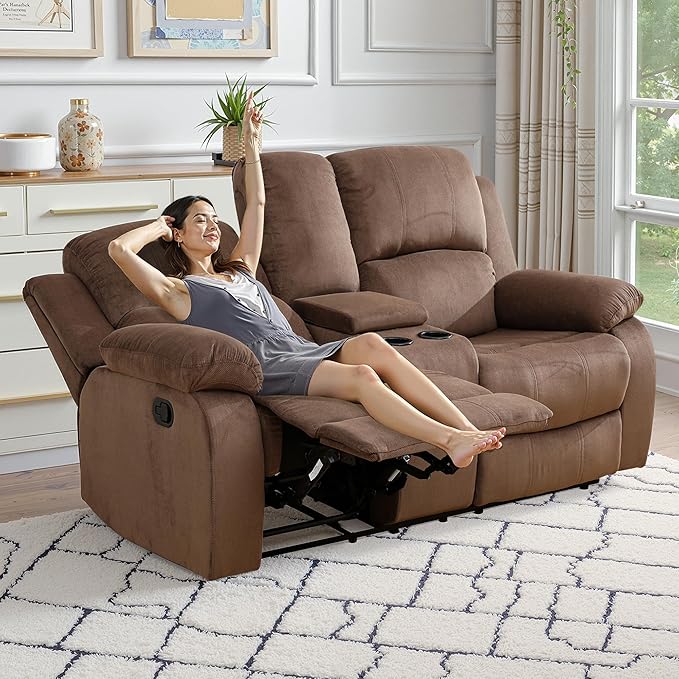 Recliner Sofa Set Couches for Living Room Chair Pineapple Velvet Fabric Living Room Furniture Sets, Adjusted Loveseat Reclining Couch Furniture Sofa Set for Theater Seating, Brown