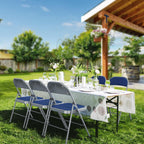 Bonnlo Folding Chair, Fabric Padded Folding Chairs with Cushion, Back and Steel Frame for Indoor Outdoor Outside Dinning Office Camping Use, Blue, 6 Pack