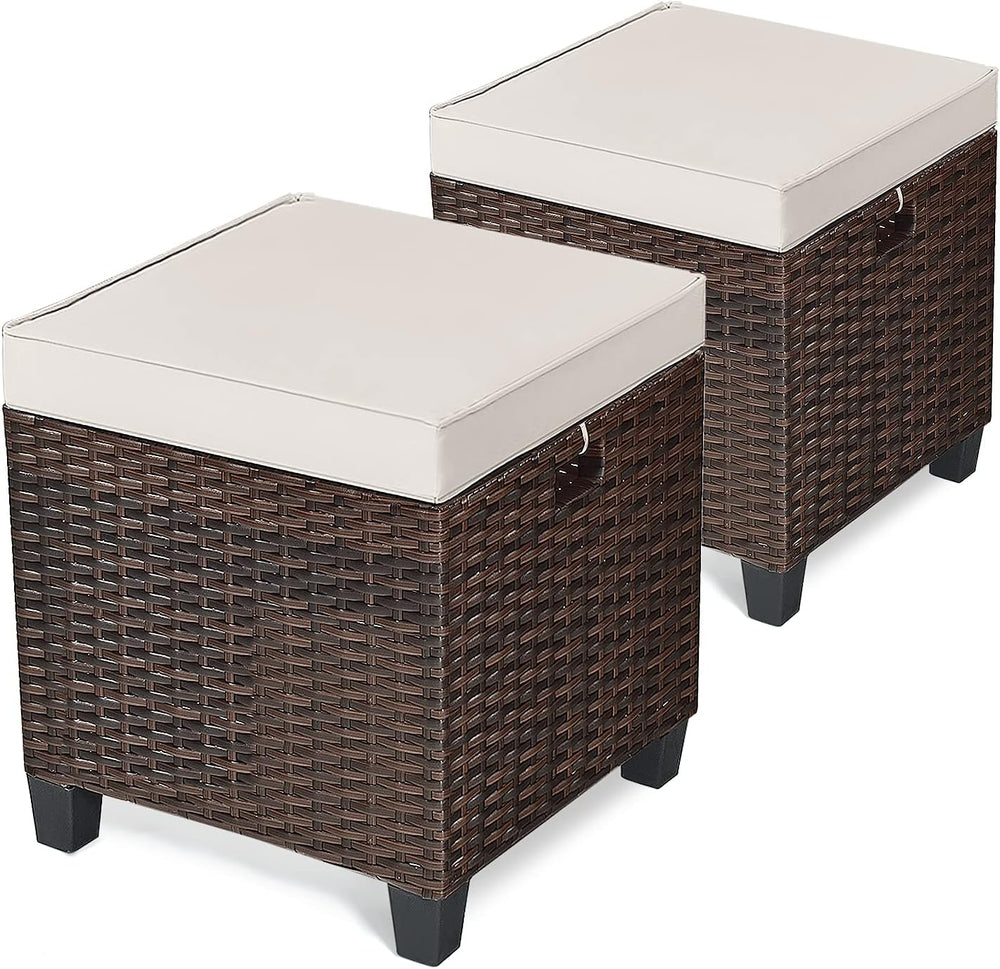 mayjooy 2-Piece Rattan Patio Ottoman, All Weather Wicker Ottoman w/Removable ...