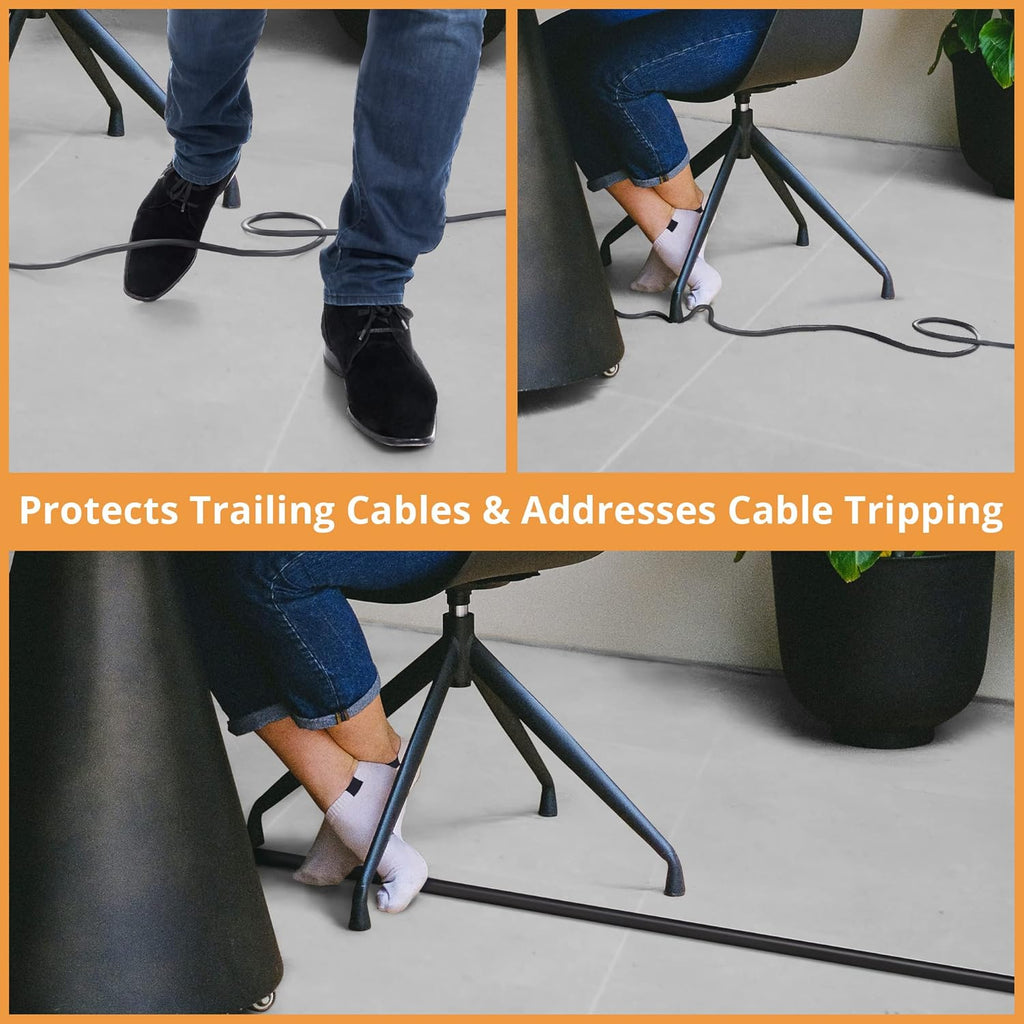 5ft Cord Cover Floor for Extension Cords, Floor Cable Cover, Self-adhesive Wire Cover to Protect Cables & Prevent Tripping, PVC Cord Hider Floor Cord Protector, Internal Channel Diameter: 0.39", Black