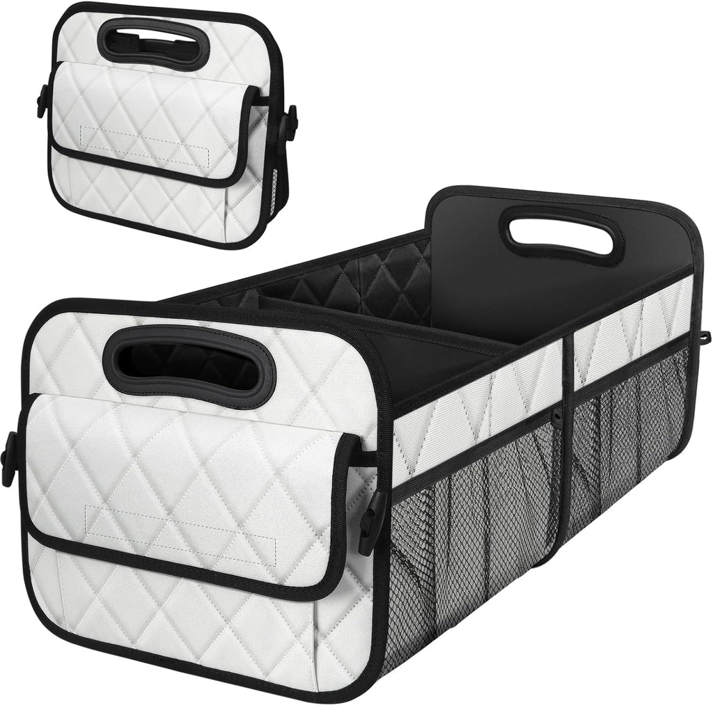 Deosk Trunk Organizer with 6 Pockets - Car Storage Accessory for SUVs, Minivans, and Trucks - 50L Waterproof Polyester (Medium, Beige)