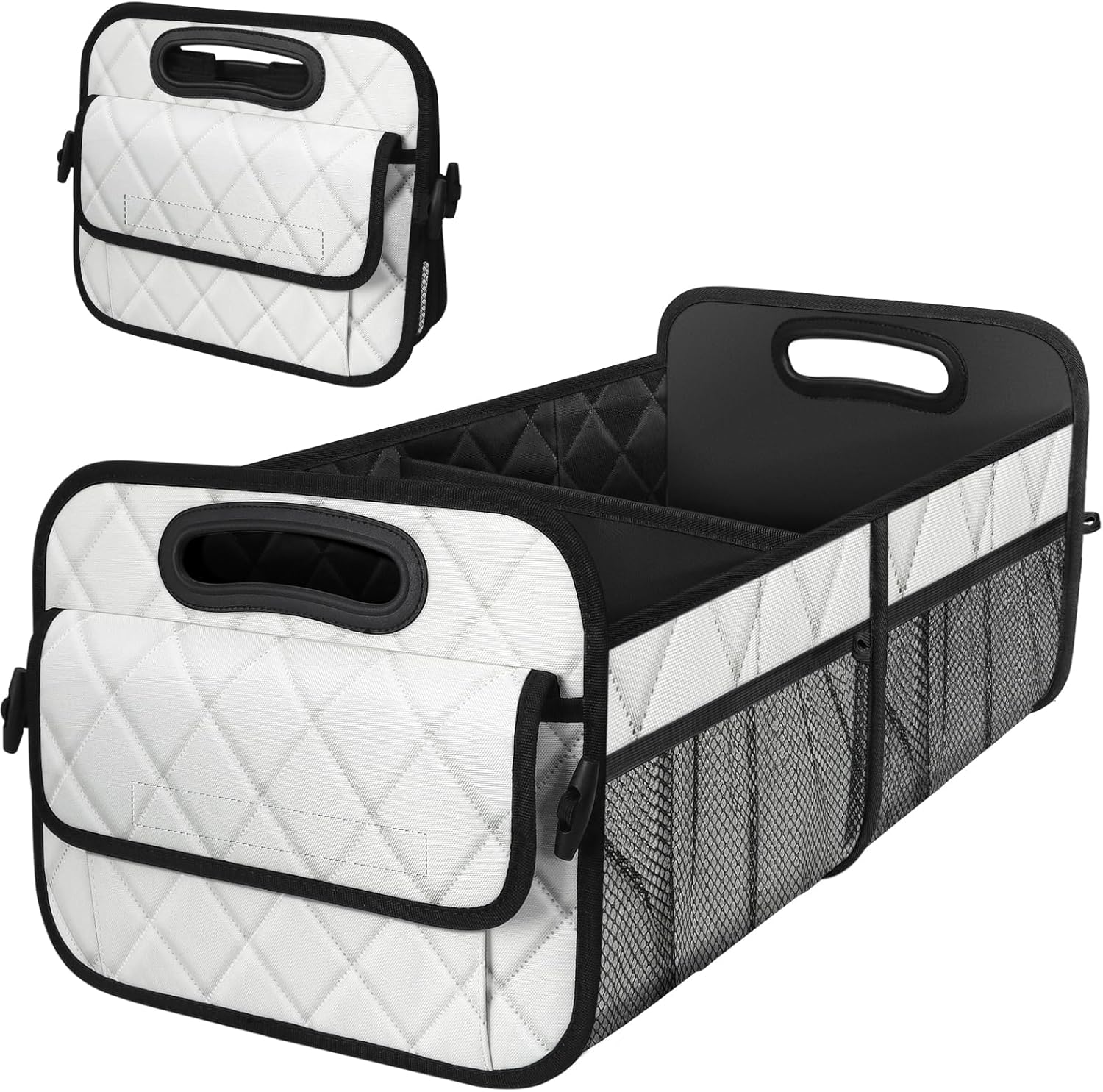 Deosk Trunk Organizer with 6 Pockets - Car Storage Accessory for SUVs, Minivans, and Trucks - 50L Waterproof Polyester (Medium, Beige)