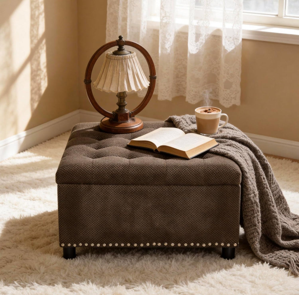 30 inch Large Square Storage Footstool Coffee Table with, Ample Space - Perfe...