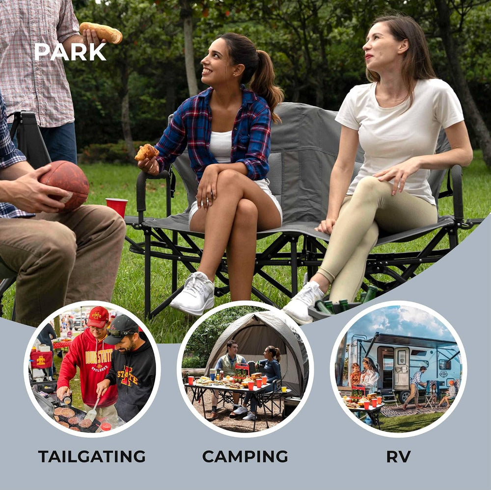 Camphor Designs Oversized Double Portable Folding Director’s Loveseat Chair w...