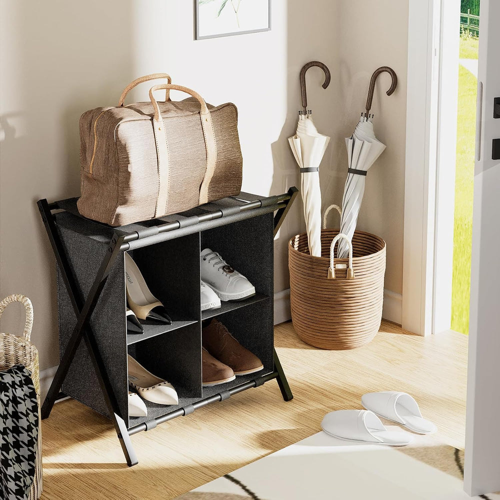 Huhote Luggage Rack for Guest Room, Set of 2, Folding Suitcase Stand with Fab...
