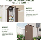2.5x1.4 FT Mini Outdoor Storage Shed, Plastic Shed with Floor, Lockable Door, Adjustable Shelves & Sloping Roof, All-Weather Resin Shed for Garden, Backyard, Patio, Lawn (Brown)