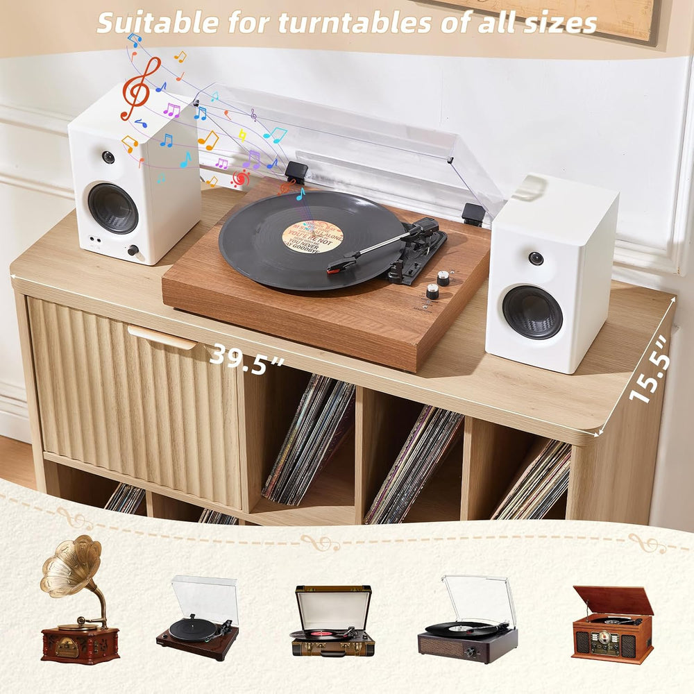 LEYAOYAO Large Record Player Stand with Vinyl Storage Up to 450 Albums, Wood ...