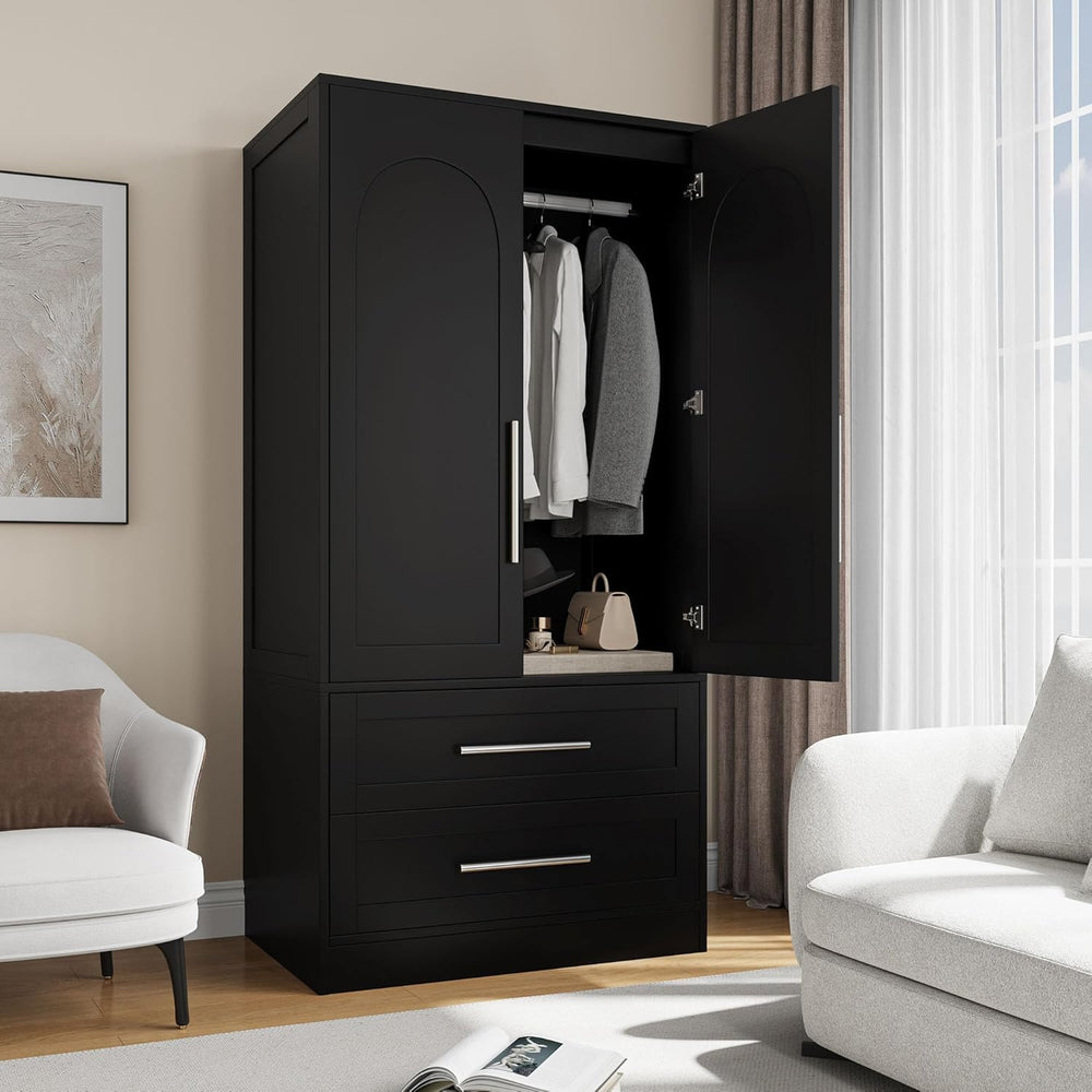 Einhomn Wooden Armoire Wardrobe Closet with 2 Doors and 2 Drawers,Freestandin...
