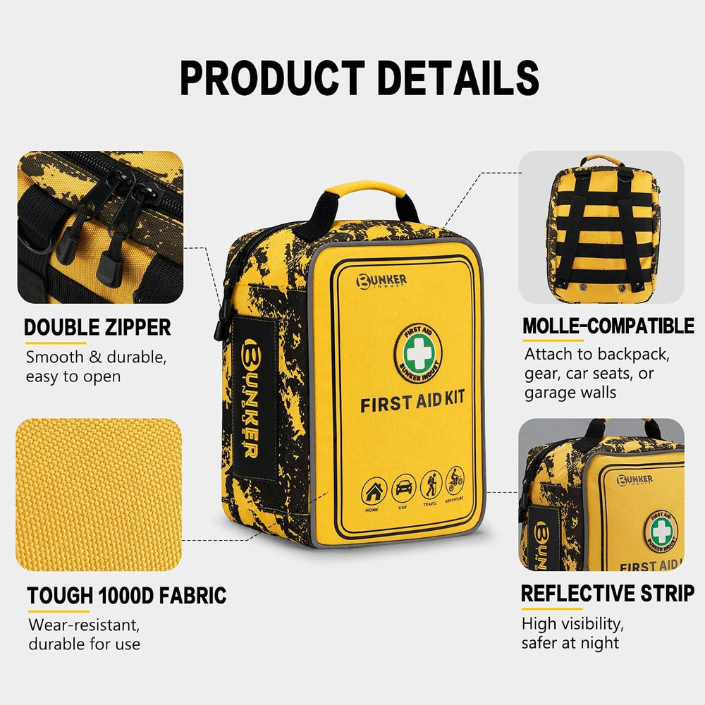 BUNKER INDUST 520 Piece All-in-One First Aid Kit, Emergency Storage Bag with ...