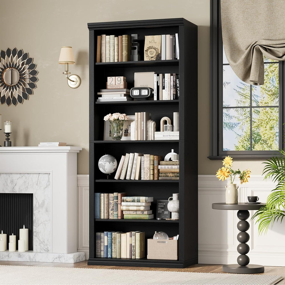 Rresyet Bookcase and Bookshelves, 28" W Tall Bookshelf, Black