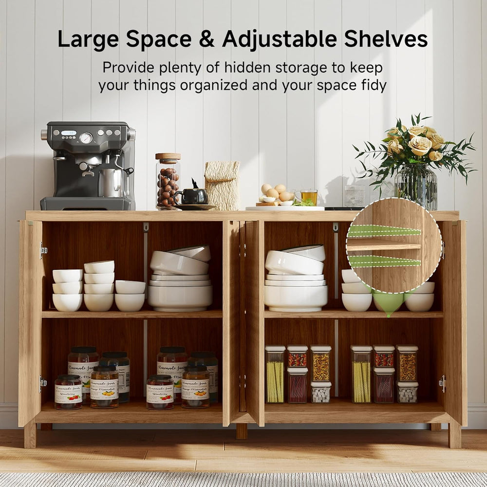 Real Relax Fluted Sideboard Buffet Cabinet with Storage, 55" Modern Side...