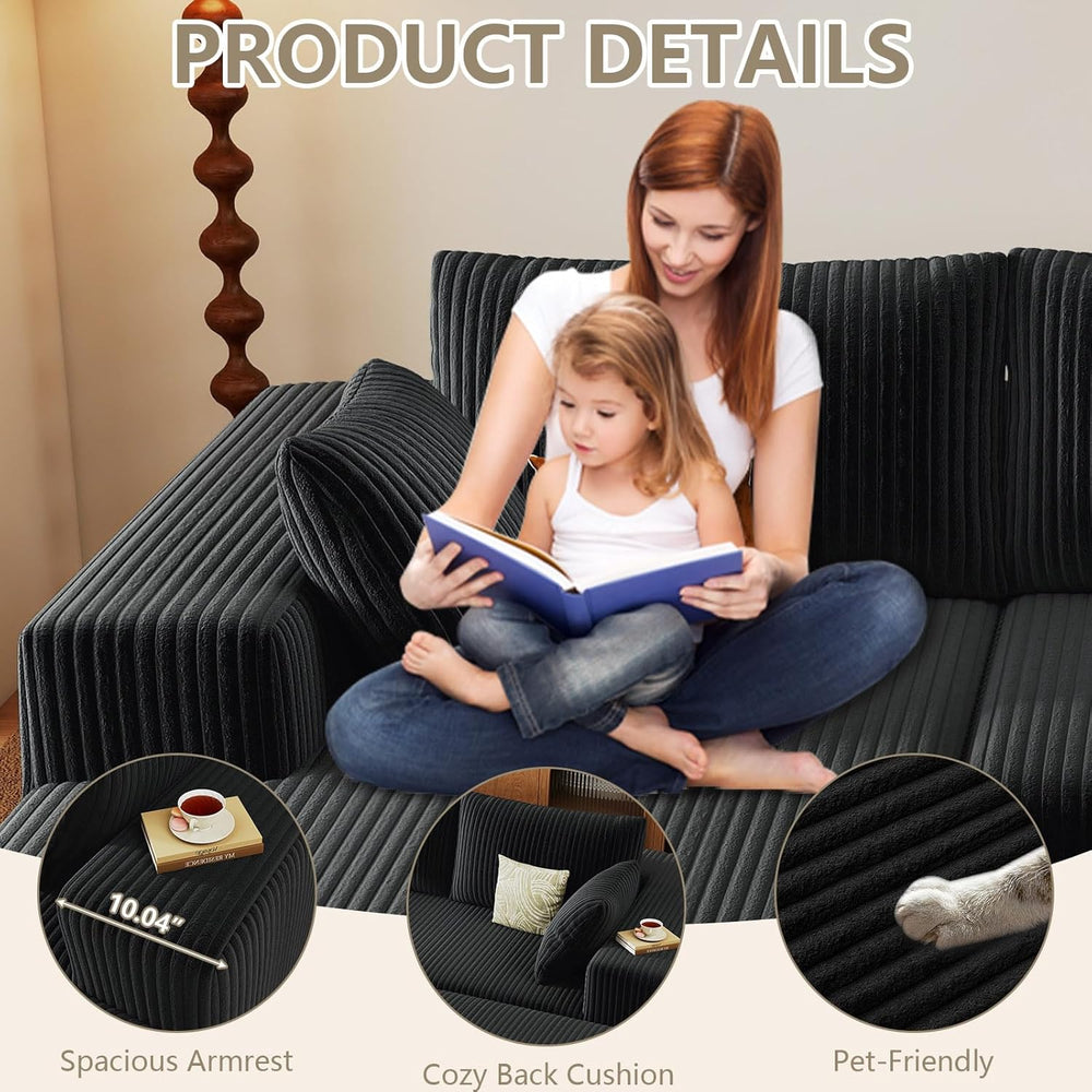 96" Cloud Sectional Couch with U-Shaped Chaise, Corduroy Sectional Sofa ...