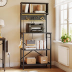 Bestier Bakers Rack with Power Outlet, Coffee Bar Table with Storage 5 Tiers, Standing Microwave Stand with 8 S-Shaped Hooks, Kitchen Storage Shelf Rack for Spices | Standing Microwave Stand with 8 S-Shaped Hooks, Kitchen Storage Shelf Rack for Spices