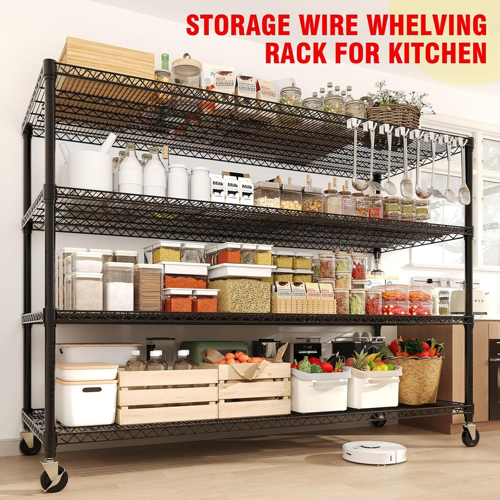73" H Storage Shelves 2640LBS Heavy Duty Shelving Unit with Wheels & Feet, 4-Tiers Garage Shelving for Pantry Garage Kitchen Home Commercial, 73.8" H x 59" W x 23.9" D