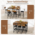 Rovibek Dining Table Set for 6, Bar Table and Chairs Set, Modern 6 Piece High Top Table and Chairs, Industrial Bar Height Pub Tables for Kitchen, Dining Room, Brown