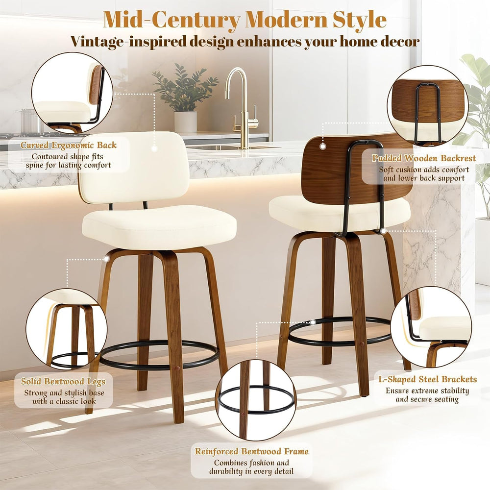 Counter Height Bar Stools Set of 3, 26+inch Swivel Faux Leather Barstool with...