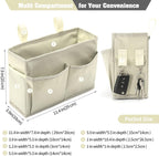 Bseash Bunk Bed Organizer, Bedside Caddy Hanging Bed Organizer Storage Bag with 4 Pockets and 2 Hooks, for College Dorm Rooms Bed, Hospital Bed, Baby Bed Rails, 600D Oxford Cloth (Beige)