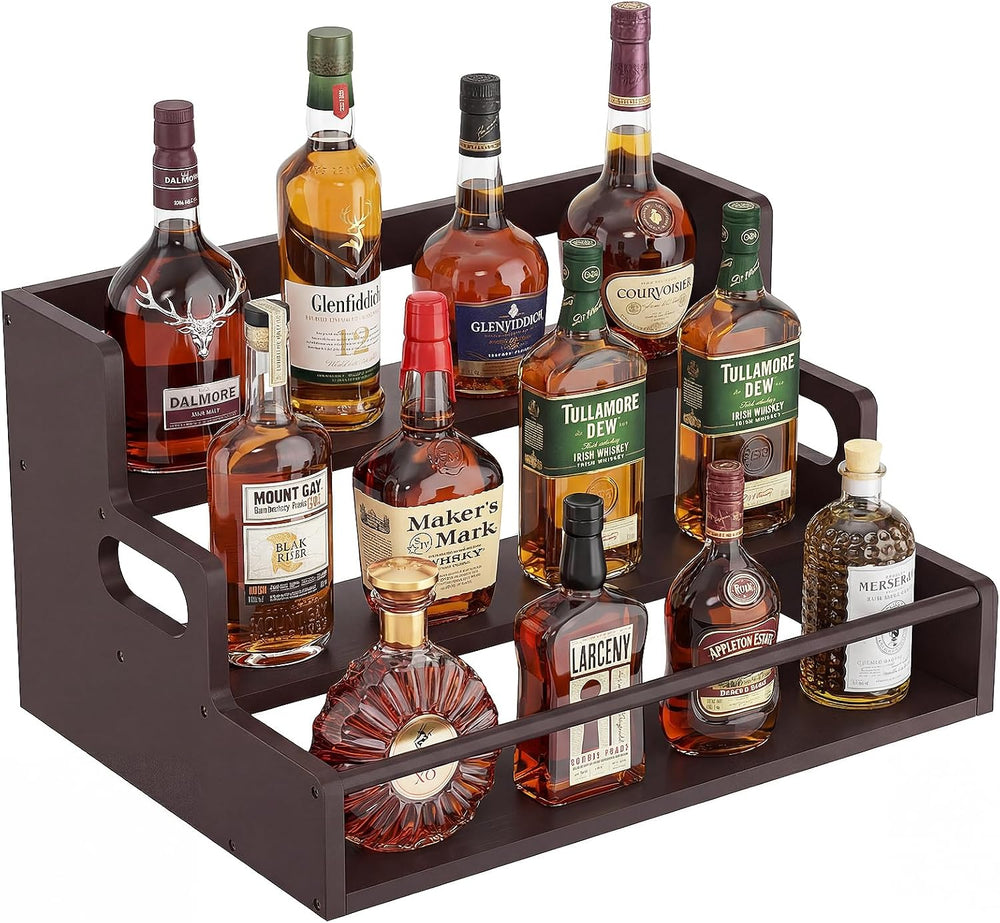 Bamboo Liquor Bottle Display Shelf, 3 Tier Coffee Syrup Rack Organizer, Count...
