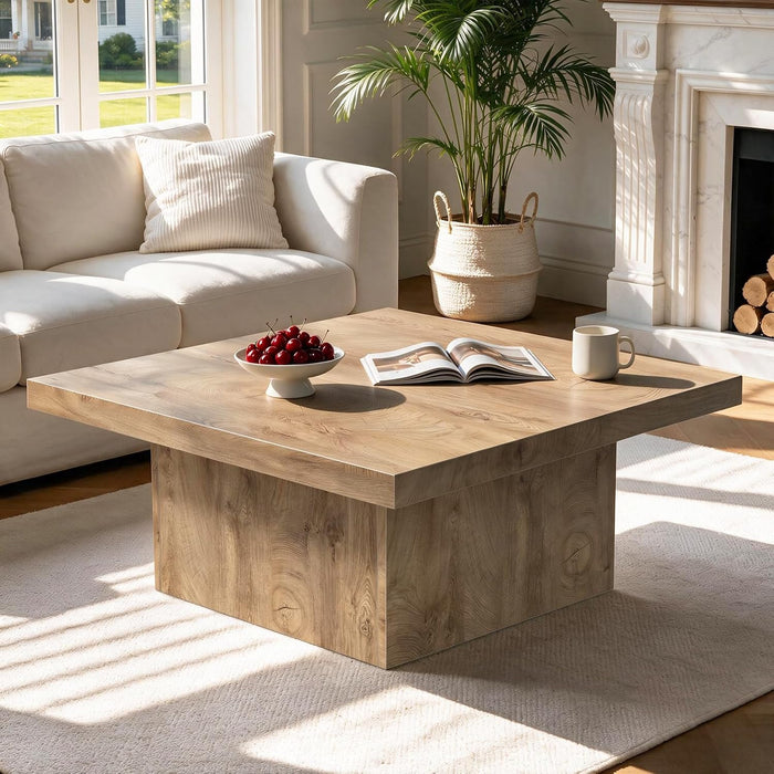 Square Coffee Table,Wooden Living Room Table,Center Table with a Large Tabletop,35.4" x 35.4",for Small Spaces, Apartments, Living Rooms, Rustic Brown