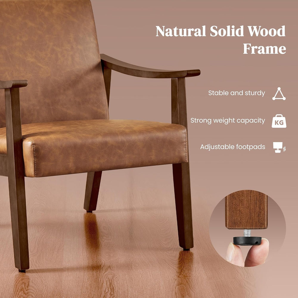 Yaheetech Accent Chairs Set of 2, Mid-Century Faux Leather Armchairs Brown | ...